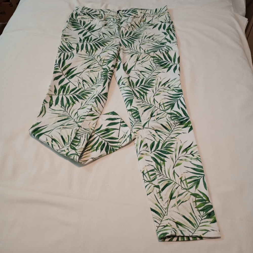 Needle & Cloth Women's Size 10 Skinny Ankle Jeans White Green Fern Stretch LNC